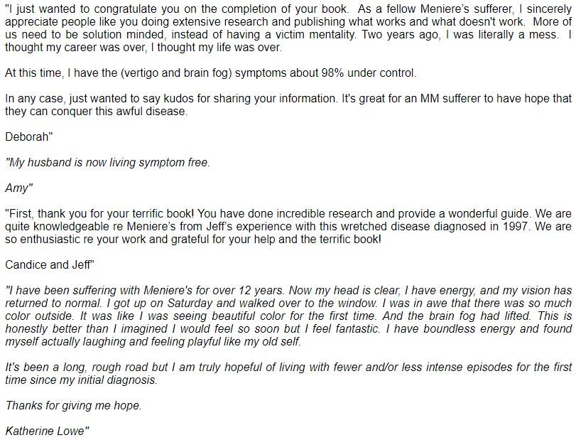 Katherine's comments on managing Meniere's disease