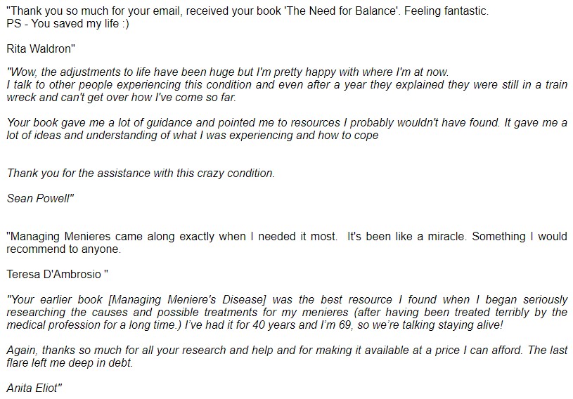 What people say about Managing their Meniere's symptoms